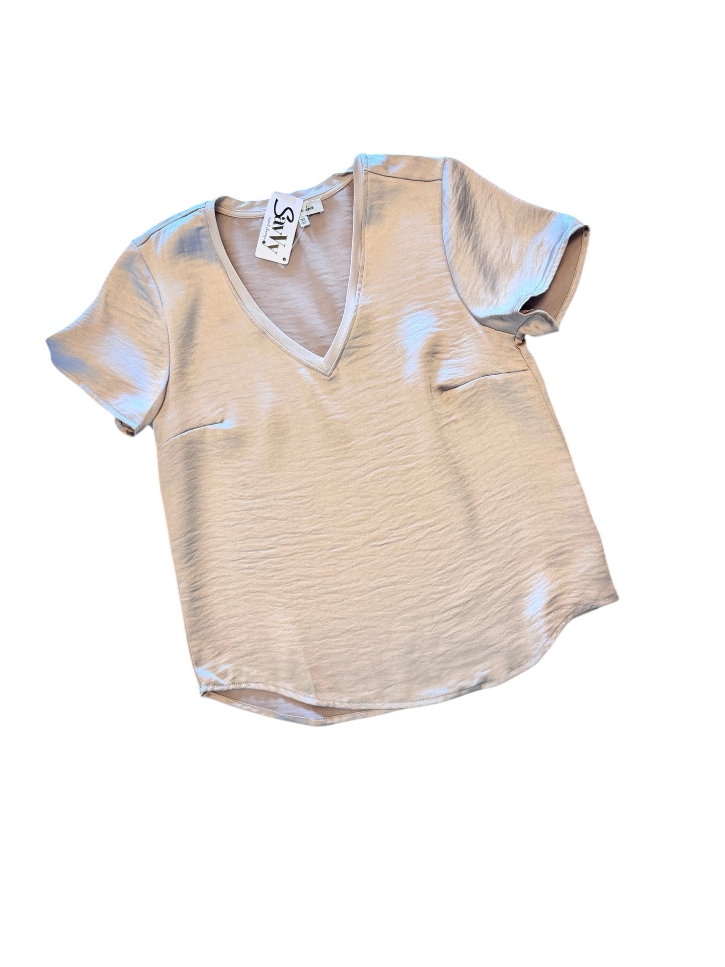 Amelda Short Sleeve Satin Top in pearl by Another Love