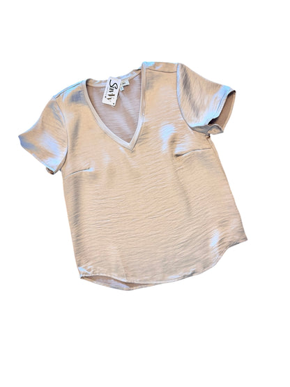 Amelda Short Sleeve Satin Top in pearl by Another Love