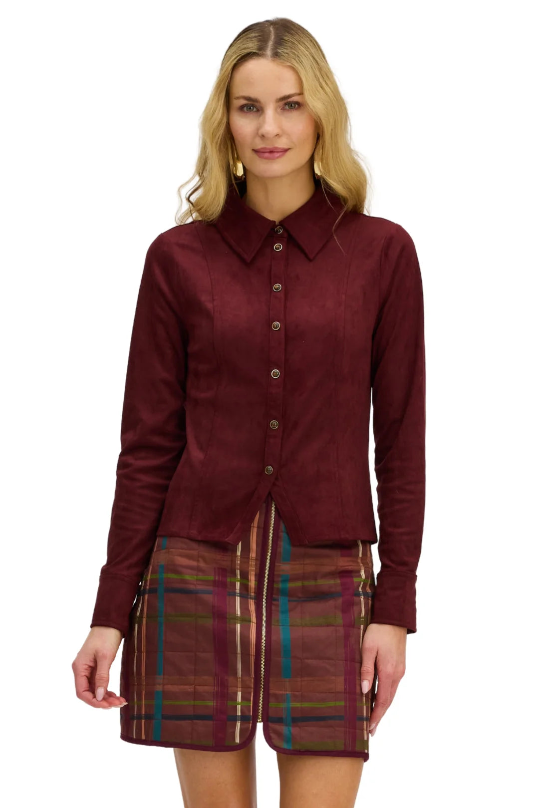 Wilder Plaid Mini Skirt in brown by Allison