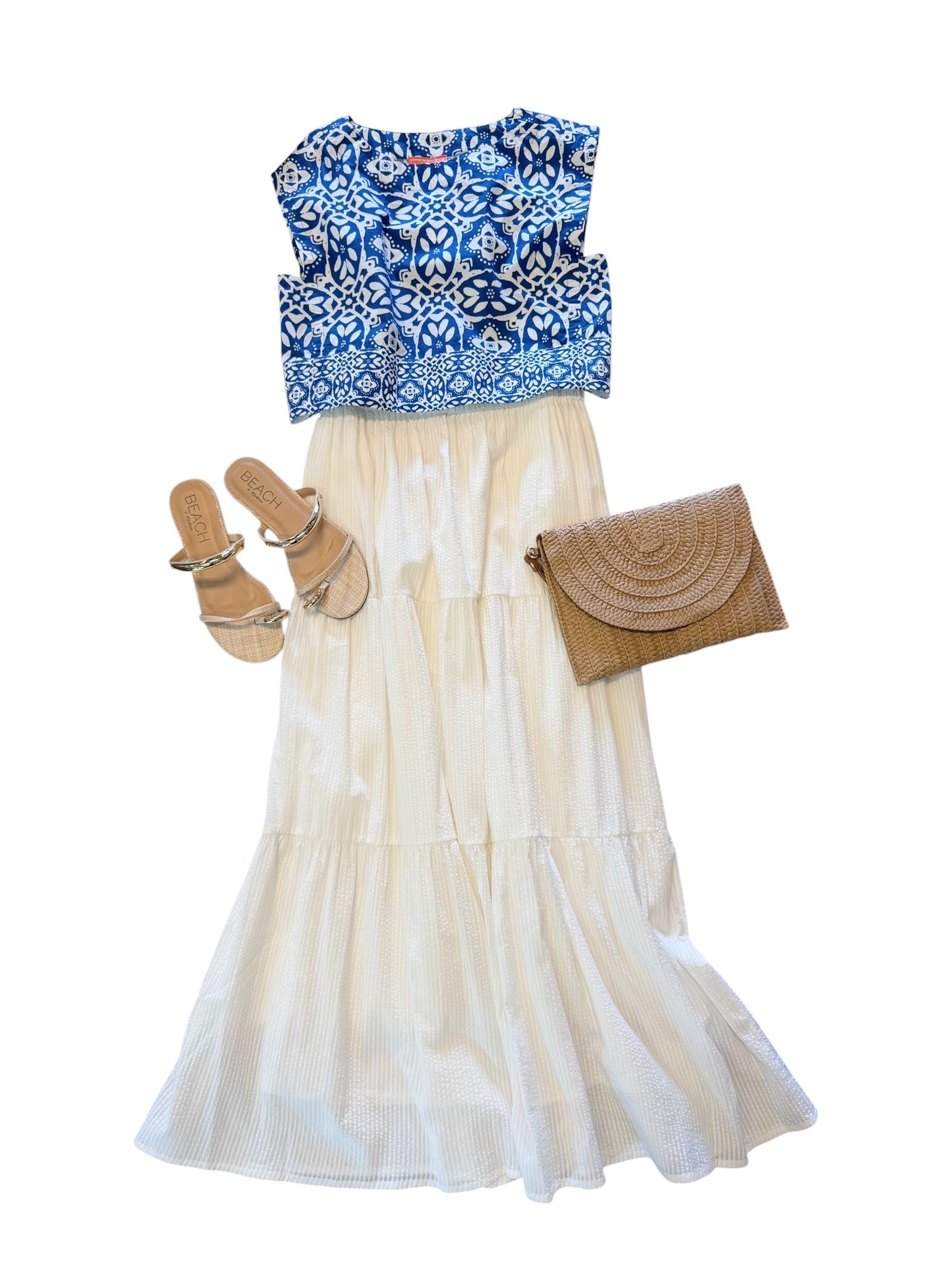 Walker Boxy Crop Top in rosetta tile navy by Brooks Avenue