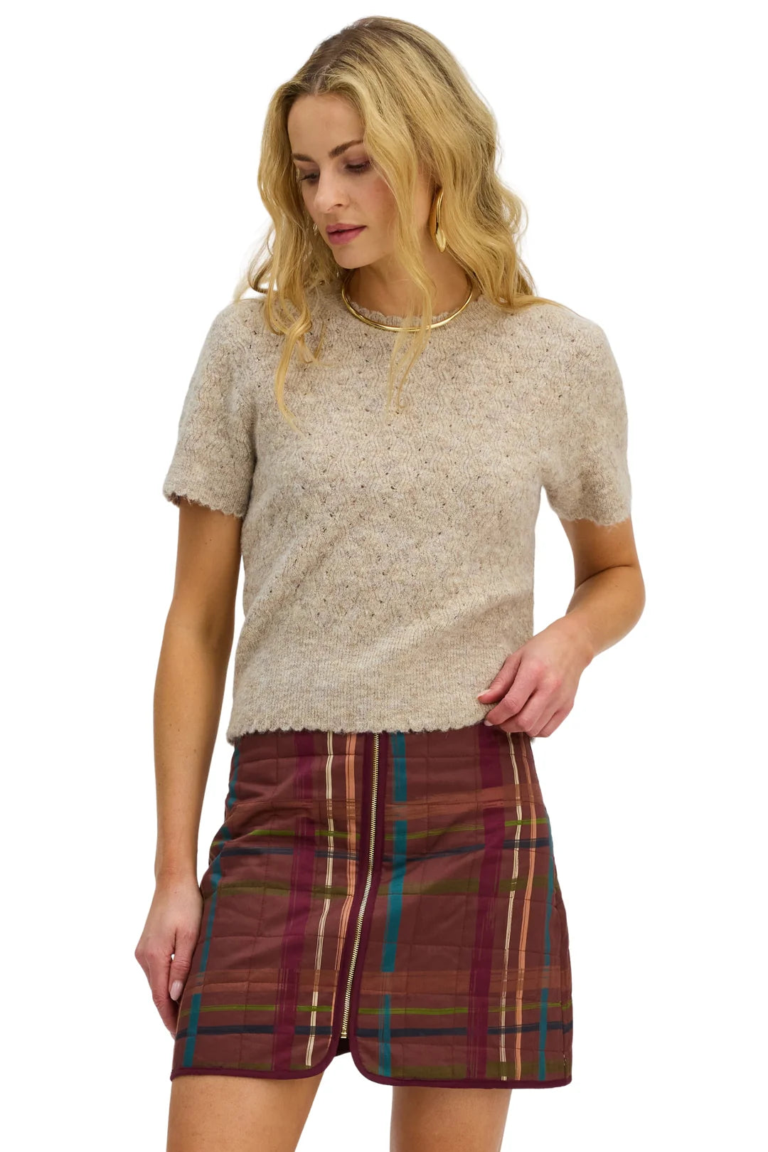 Wilder Plaid Mini Skirt in brown by Allison