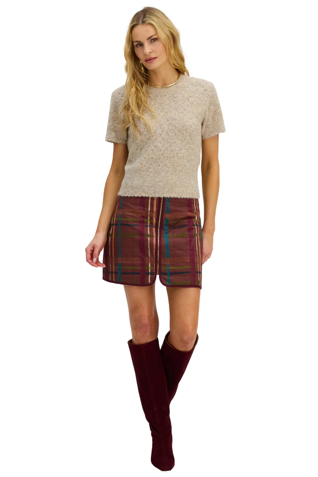 Wilder Plaid Mini Skirt in brown by Allison