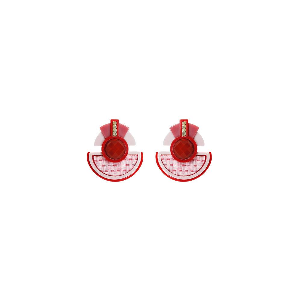 Acrylic & Raffia Earrings in red/pink by Gissa Bicalho