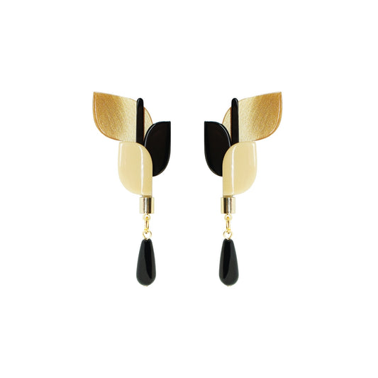 Acrylic Petals Earrings in khaki/black by Gissa Bicalho
