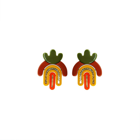 Colorblock Acrylic Earring in olive/cinnamon by Gissa Bicalho