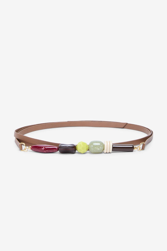 Leather Wrap Belt with Stone Details in cuoio by Ottod'Ame