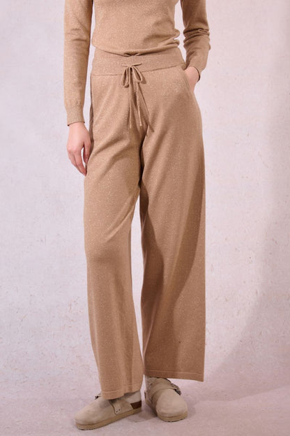 Wide Leg Knit Pant in golden beige by Molly Bracken