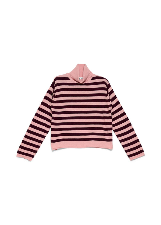Stripe Turtleneck Sweater in pink/burgundy by B-YU