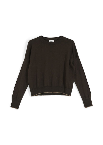 Gold Trim Sweater in dark brown by B-YU