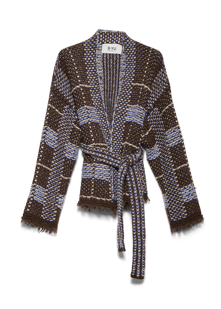 Gingham Cardigan in dark brown by B-YU
