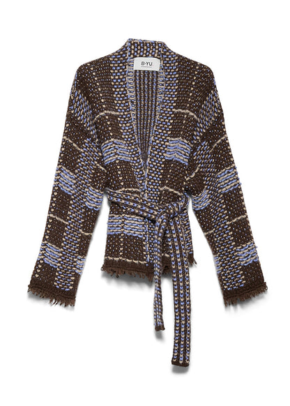 Gingham Cardigan in dark brown by B-YU