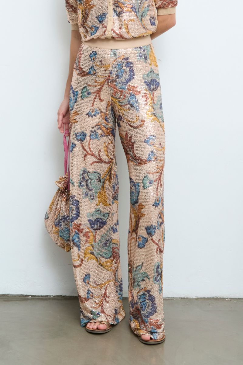 Sequin Wide Leg Pants in beige by Aldo Martins