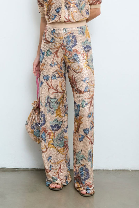 Sequin Wide Leg Pants in beige by Aldo Martins