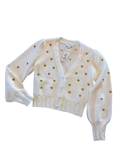 Gold Hearts Piper Cardigan in ivory/gold by Allison
