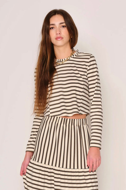 Aviana Long Sleeve Top in bone moss stripe by dRA