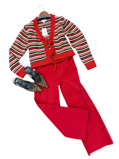 Hailey Striped Cardigan in red multi by Allison