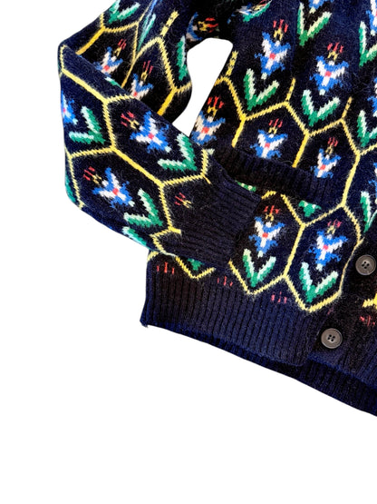 Floral Knit Collared Sweater Cardigan in black multi by &Merci