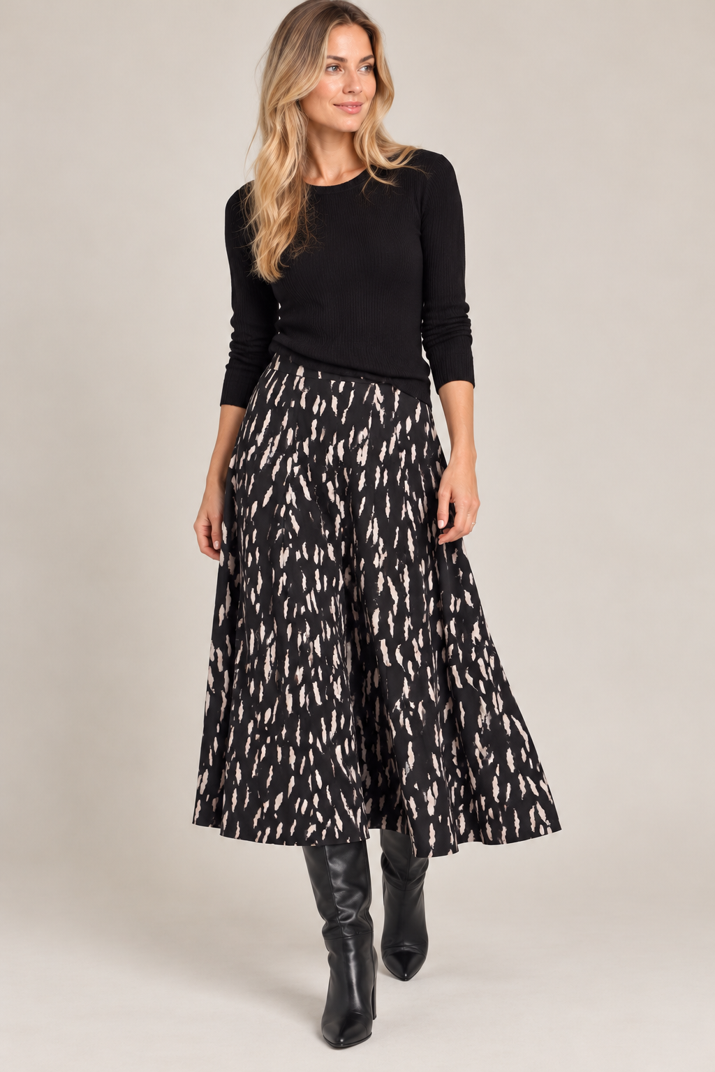 Hollis Pleated Midi Skirt in winter black shadow by Lysse