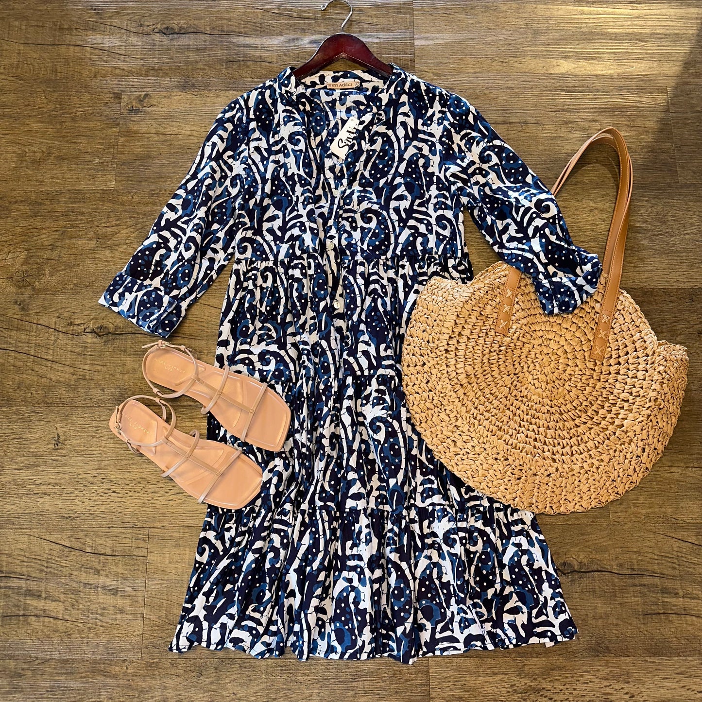 July 3/4 Sleeve Short Printed Dress in blue/white by Dress Addict