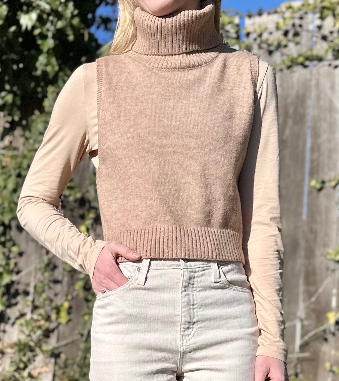 Alice Turtle Neck Knit Top in mocha by Papermoon