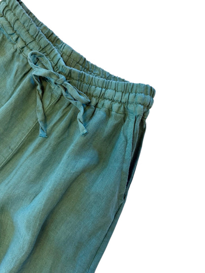 Wide Leg Linen Pant in emerald by Haris Cotton