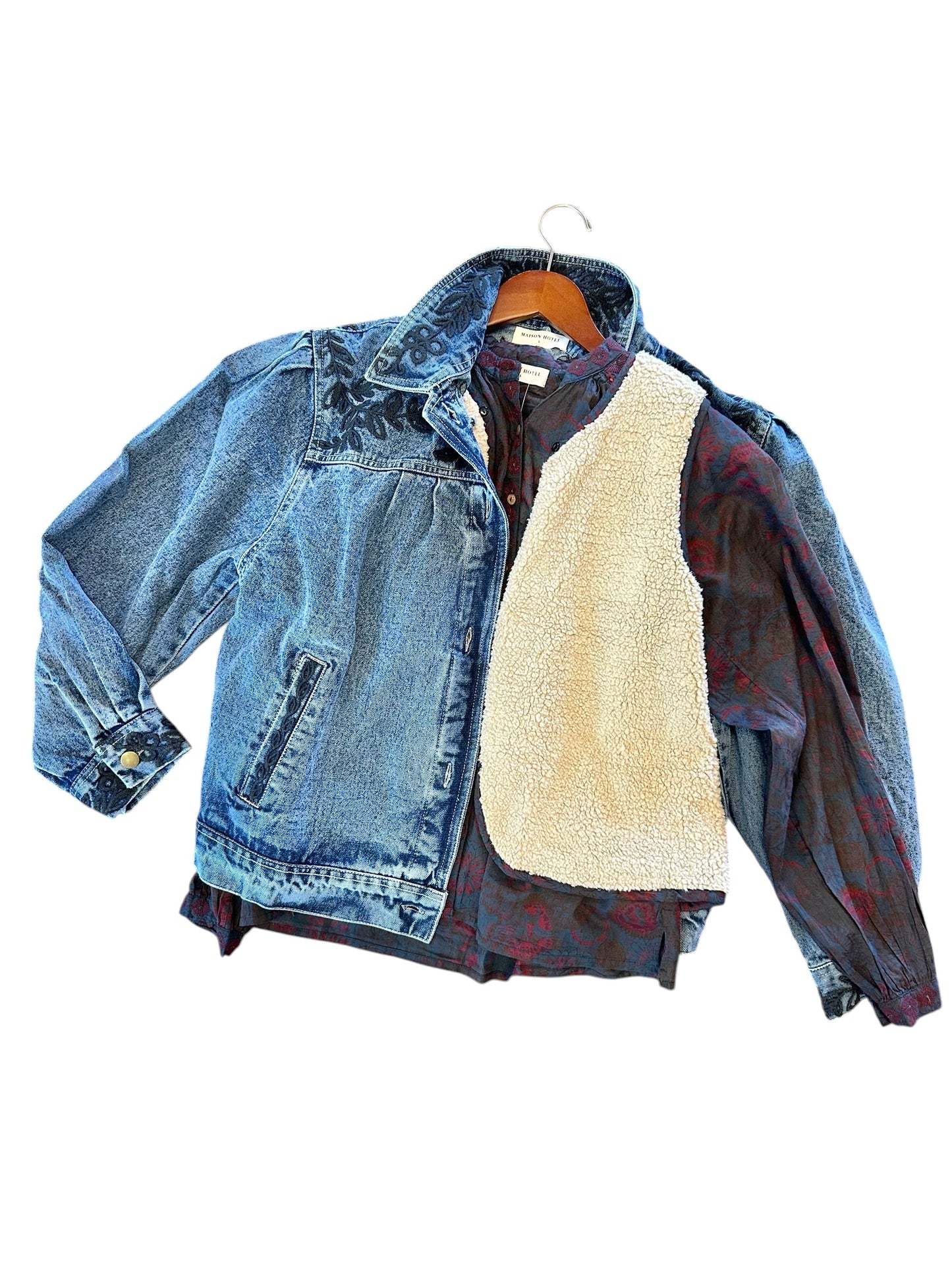 Wesley Embroidered Denim Jacket in rodeo western blue by Maison Hotel