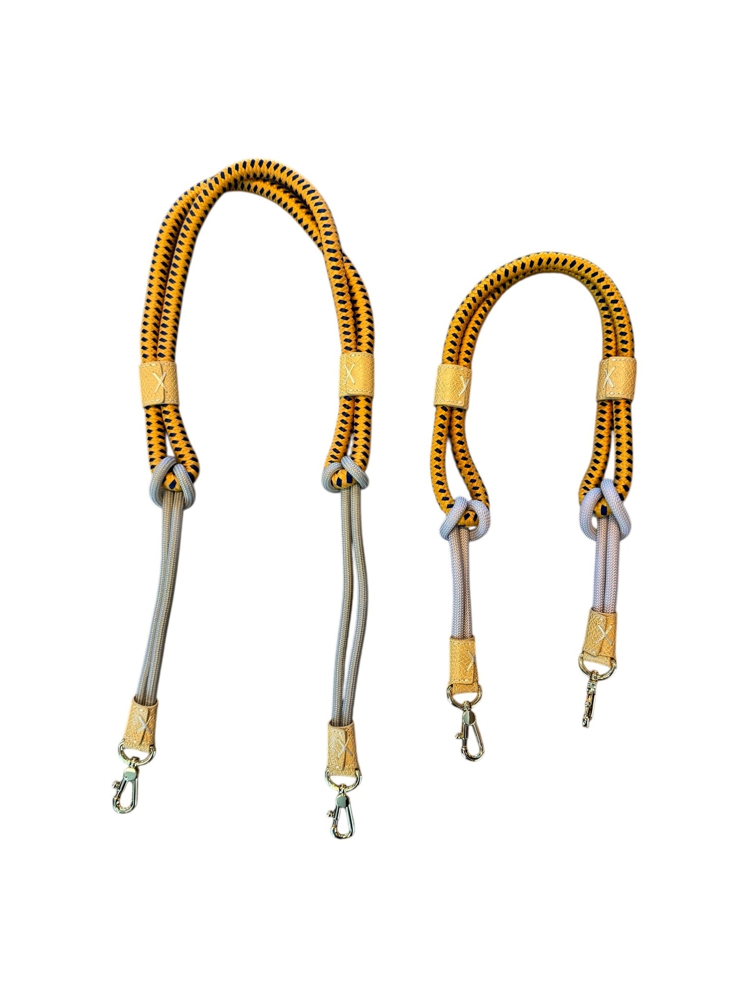 Braided Nylon Strap in yellow rope with wheat yellow reticulated leather