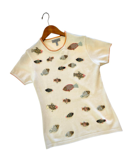 Carmelita Embellished Fish Top in ivory by Conditions Apply