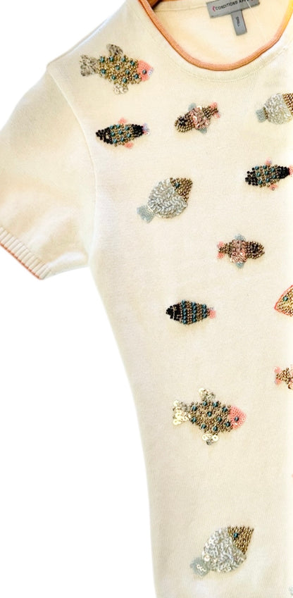Carmelita Embellished Fish Top in ivory by Conditions Apply