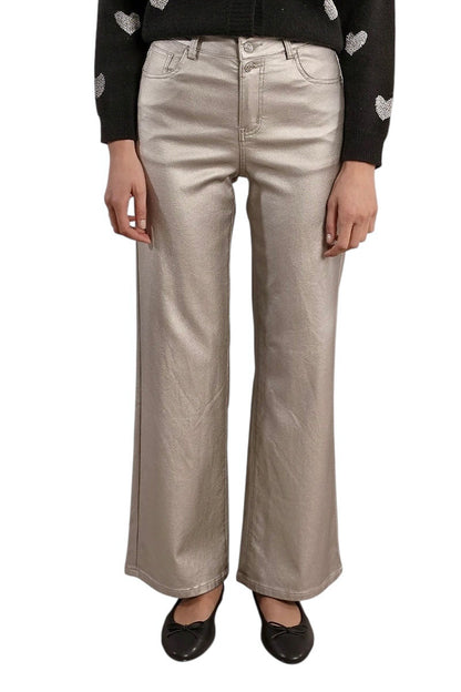 Wide Leg Coated Jeans in silver by Molly Bracken