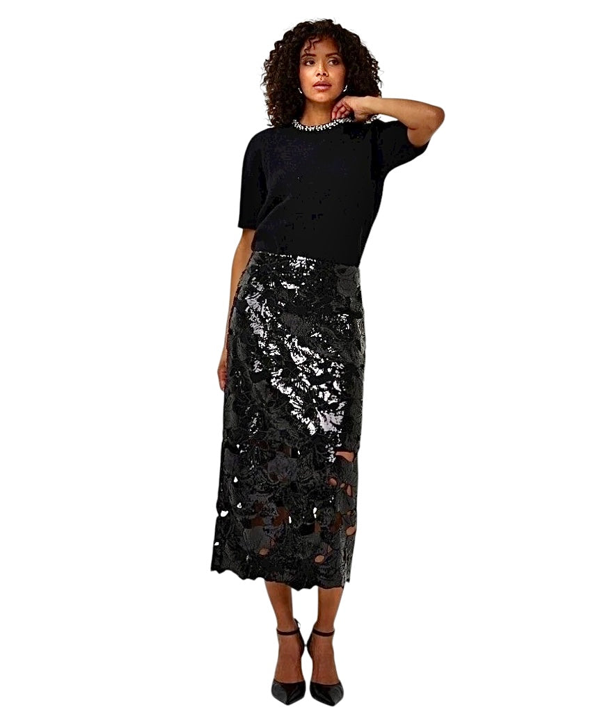 Floral Sequin Skirt in black by Esqualo