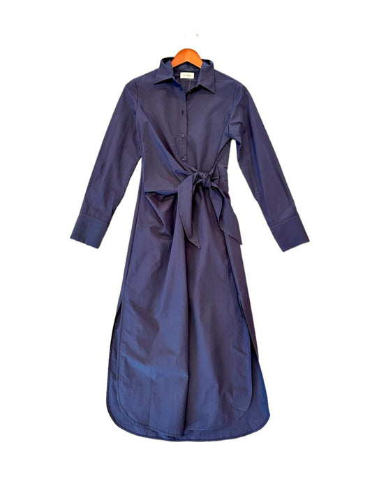Poplin Shirt Dress with sash in navy by Ottodame
