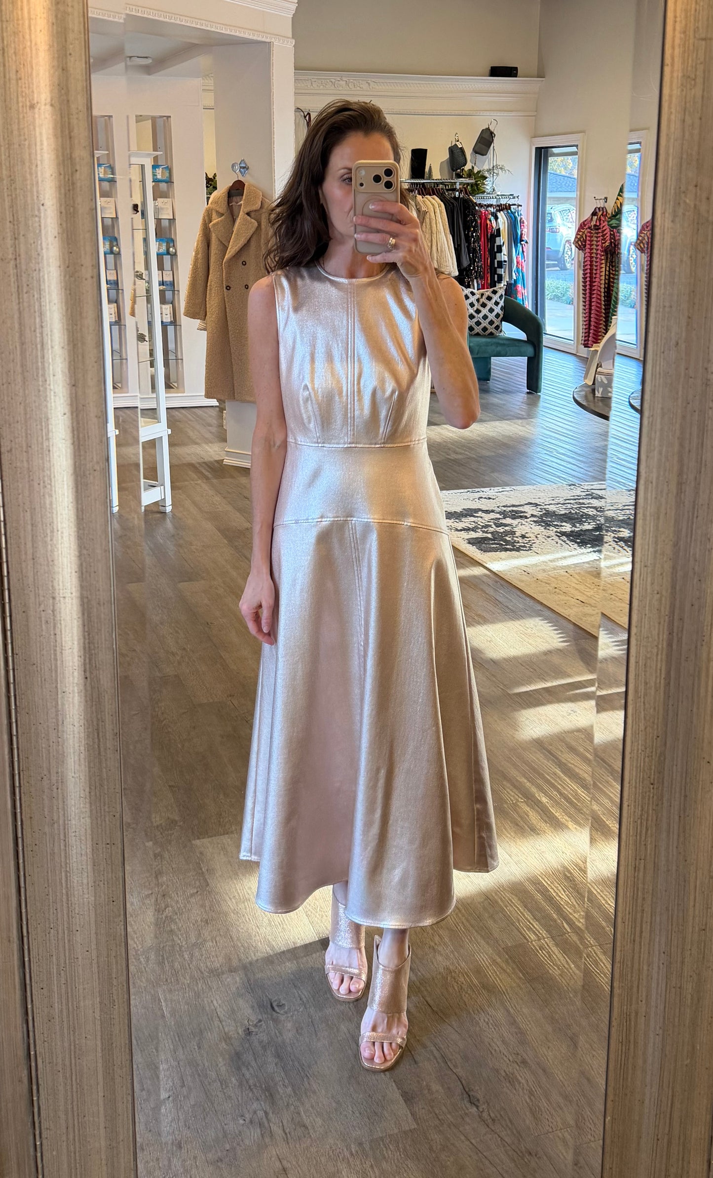 Claire Dress in metallic denim by Elizabeth James