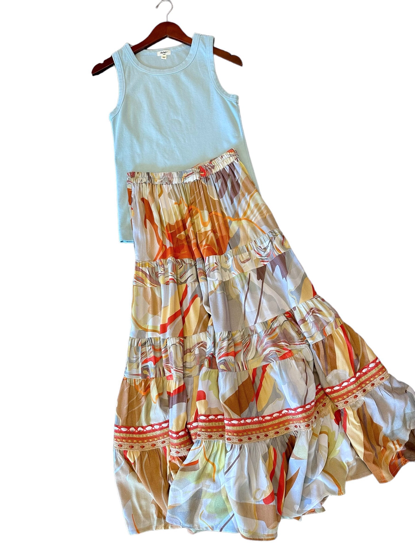 Jolisa Printed Tiered Maxi Skirt in multi by Conditions Apply