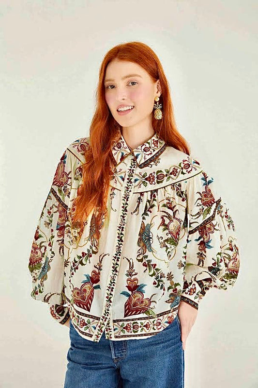 Majestic Hearts Blouse in cream by Farm Rio