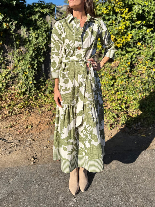 Town Maxi Dress in bali floral pesto by La Plage