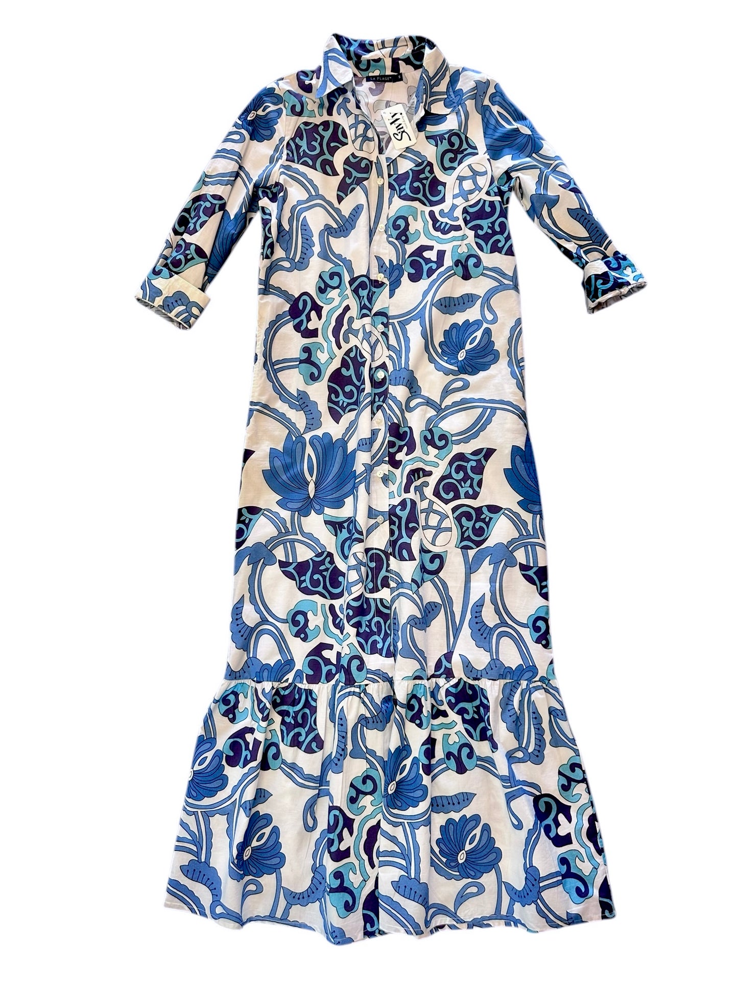Ann Marie Maxi Dress in white/blues by La Plage