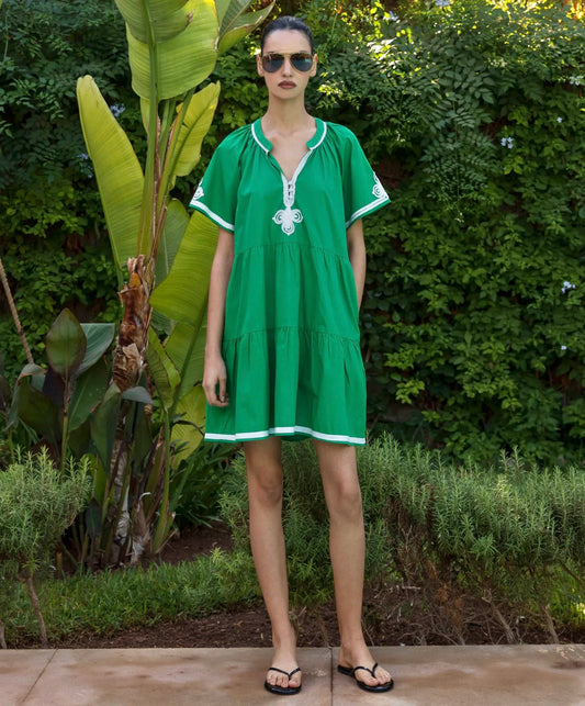 Flora Short Sleeved Tiered Dress in green by Rose & Rose