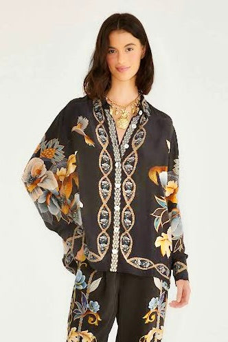 Snake Floral Pajama Shirt in black by Farm Rio