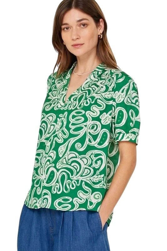 Abstract Printed V-Neck Blouse in green multi by Current Air