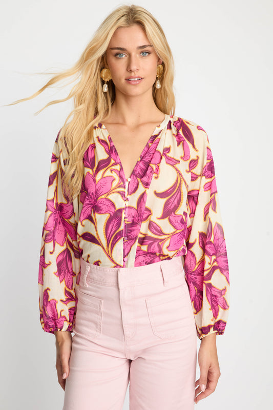Ariana Top in fuchsia floret by Caballero