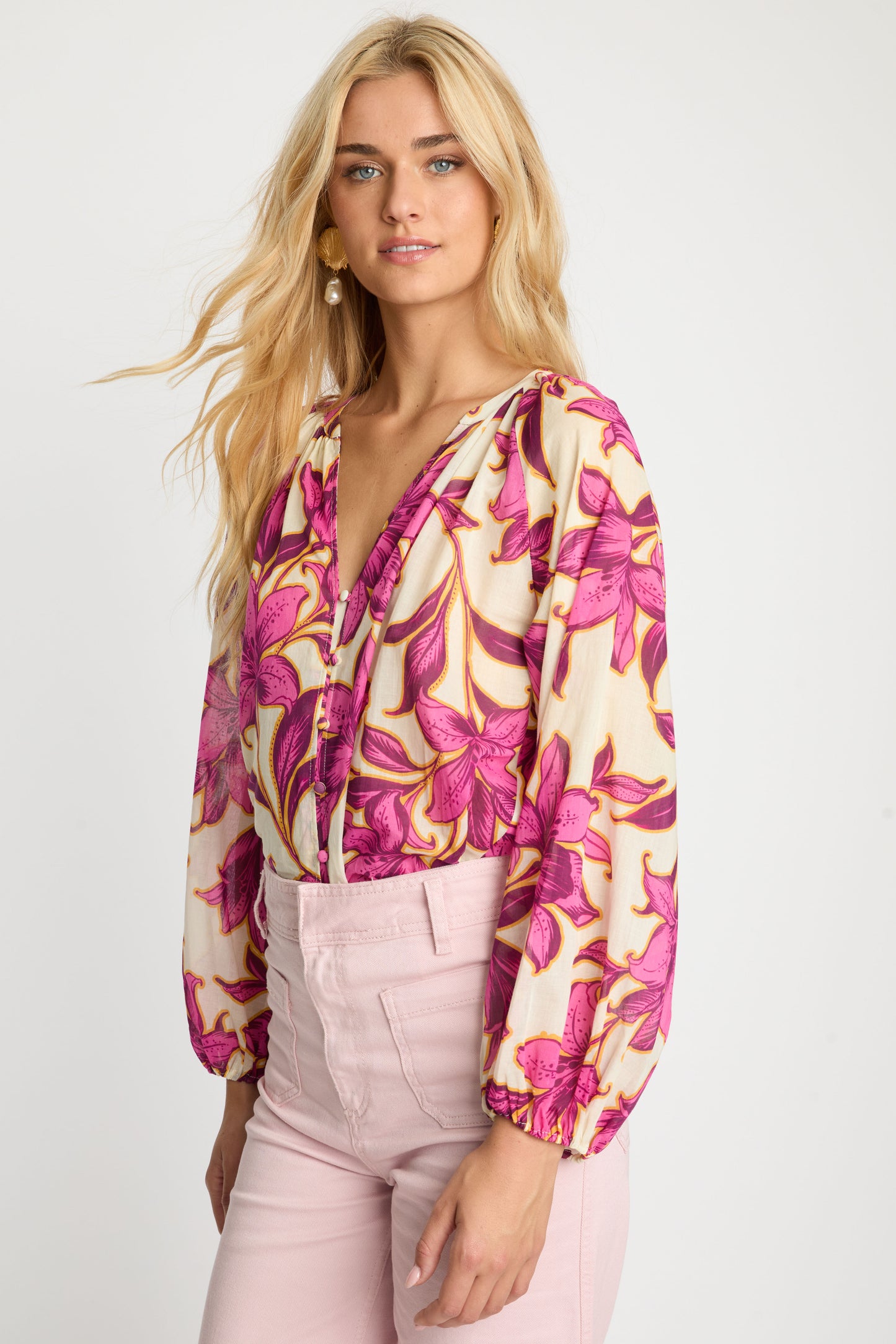 Ariana Top in fuchsia floret by Caballero
