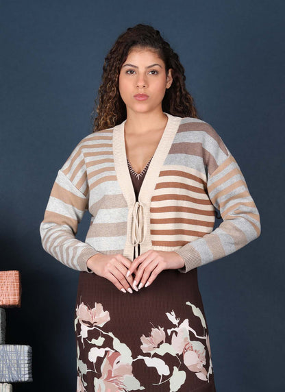 Arietta Stripe Cardigan in ivory by Conditions Apply