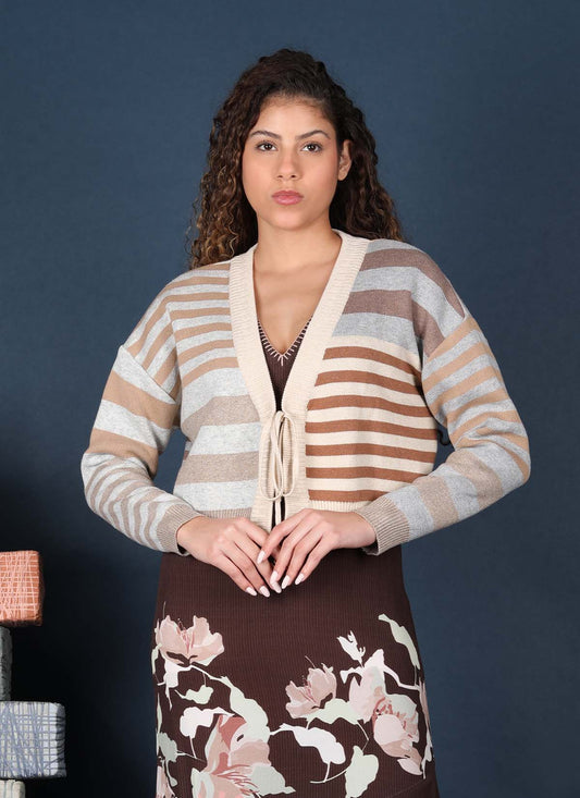 Arietta Stripe Cardigan in ivory by Conditions Apply