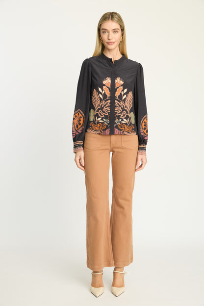 Riley Top in black crouching cheetah print by Caballero