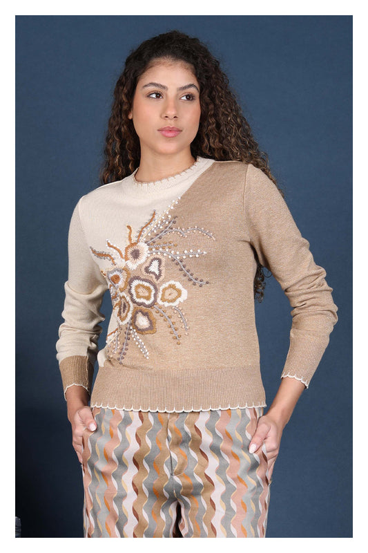 Ferrix Embroidered Sweater in ivory by Conditions Apply