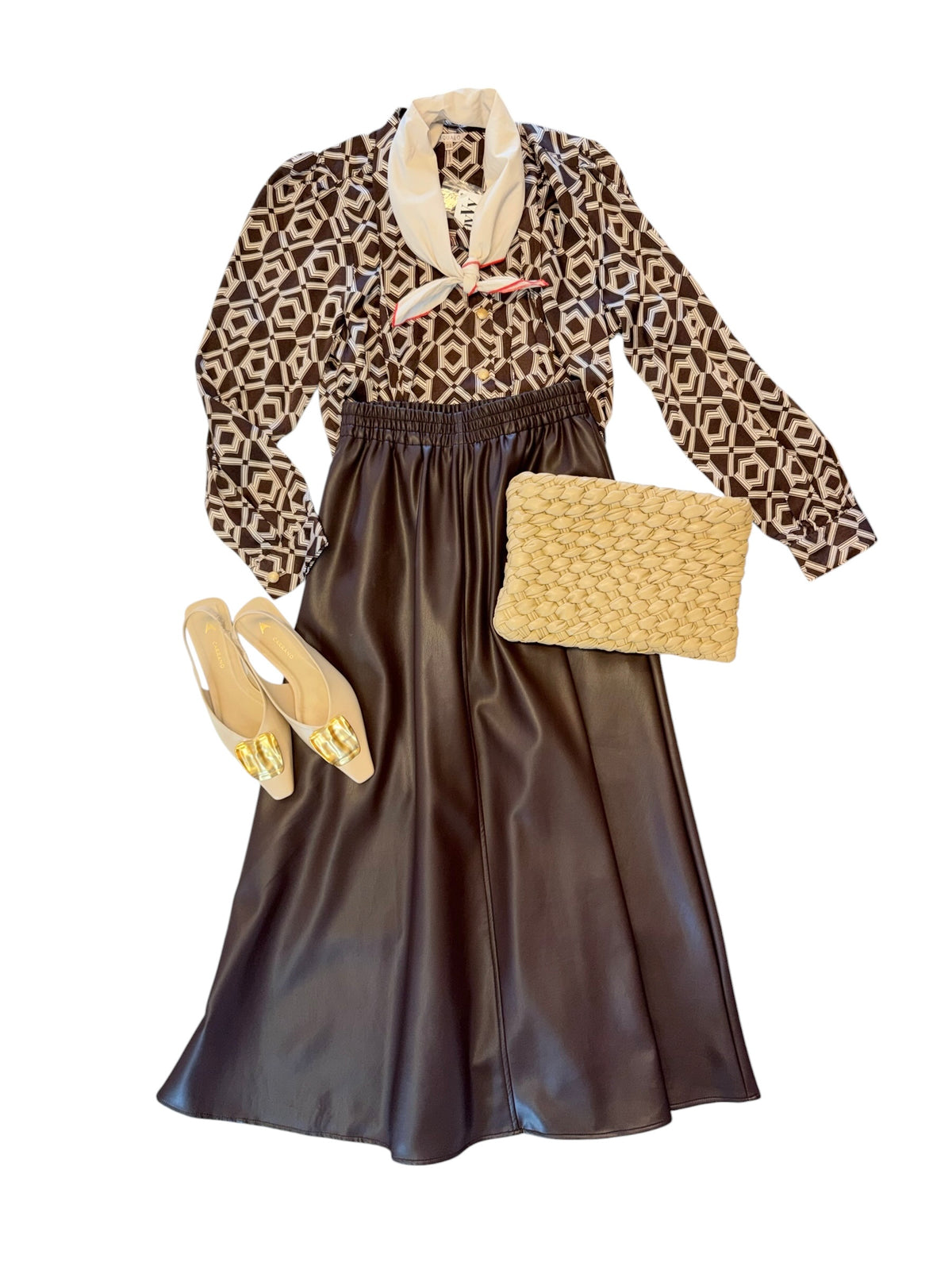 Faux Leather Midi Skirt in cacao by Esqualo