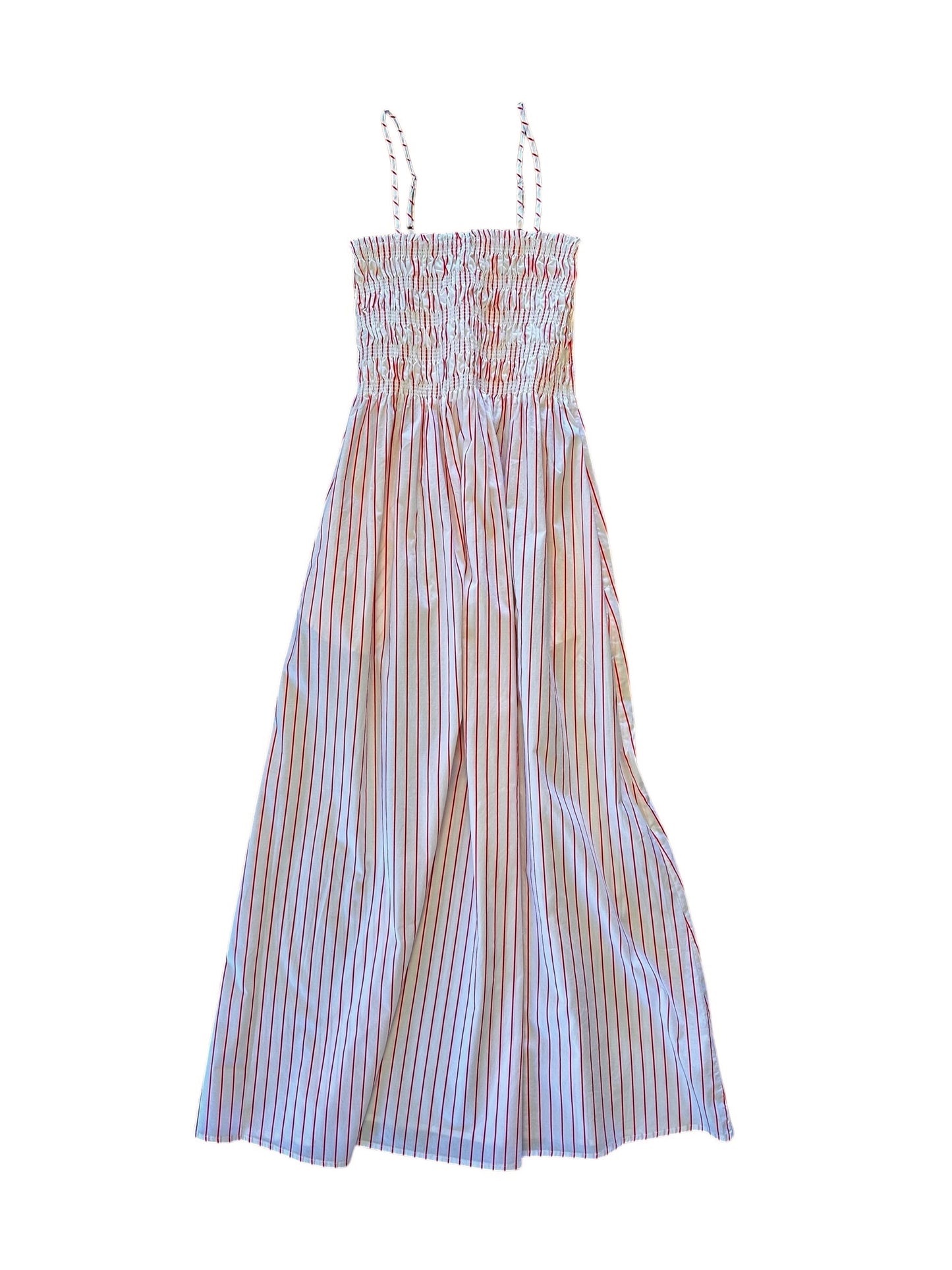 Bianca Shirred Bodice Dress in ruby stripe by Pistola