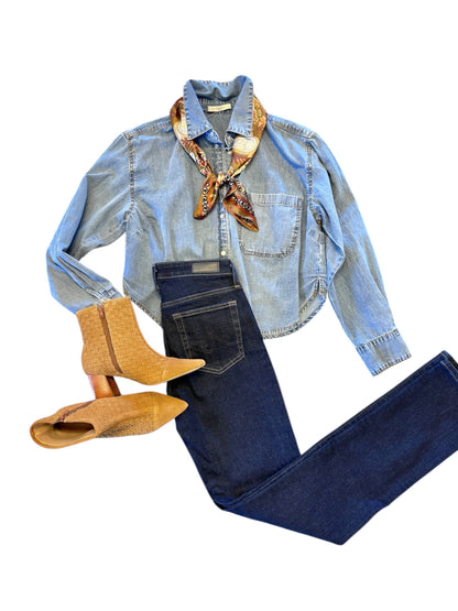 Kelly Button Up Shirt in denim by Olivaceous