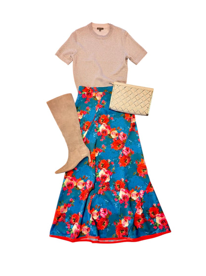 Serena Skirt in holiday chintz teal by Elizabeth James